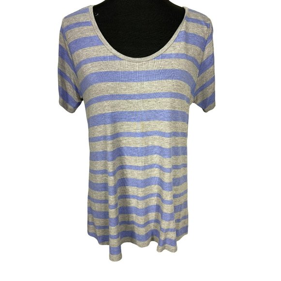 Lularoe Purple‎ Gray Short Sleeve Striped Classic Tee Top NWT Size Medium - Picture 1 of 11